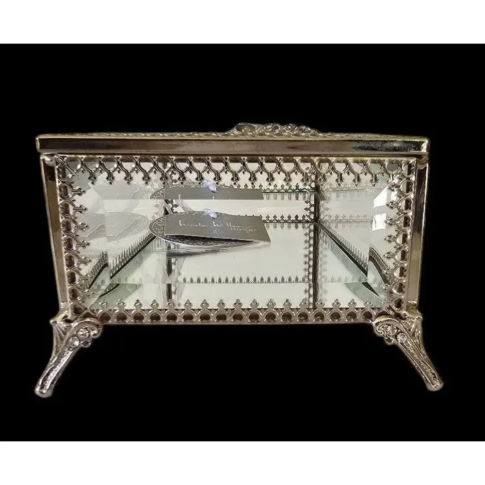Nicole Miller Ornate Glass Jewelry Box with Crystal Jeweled Embellishment, NWT
